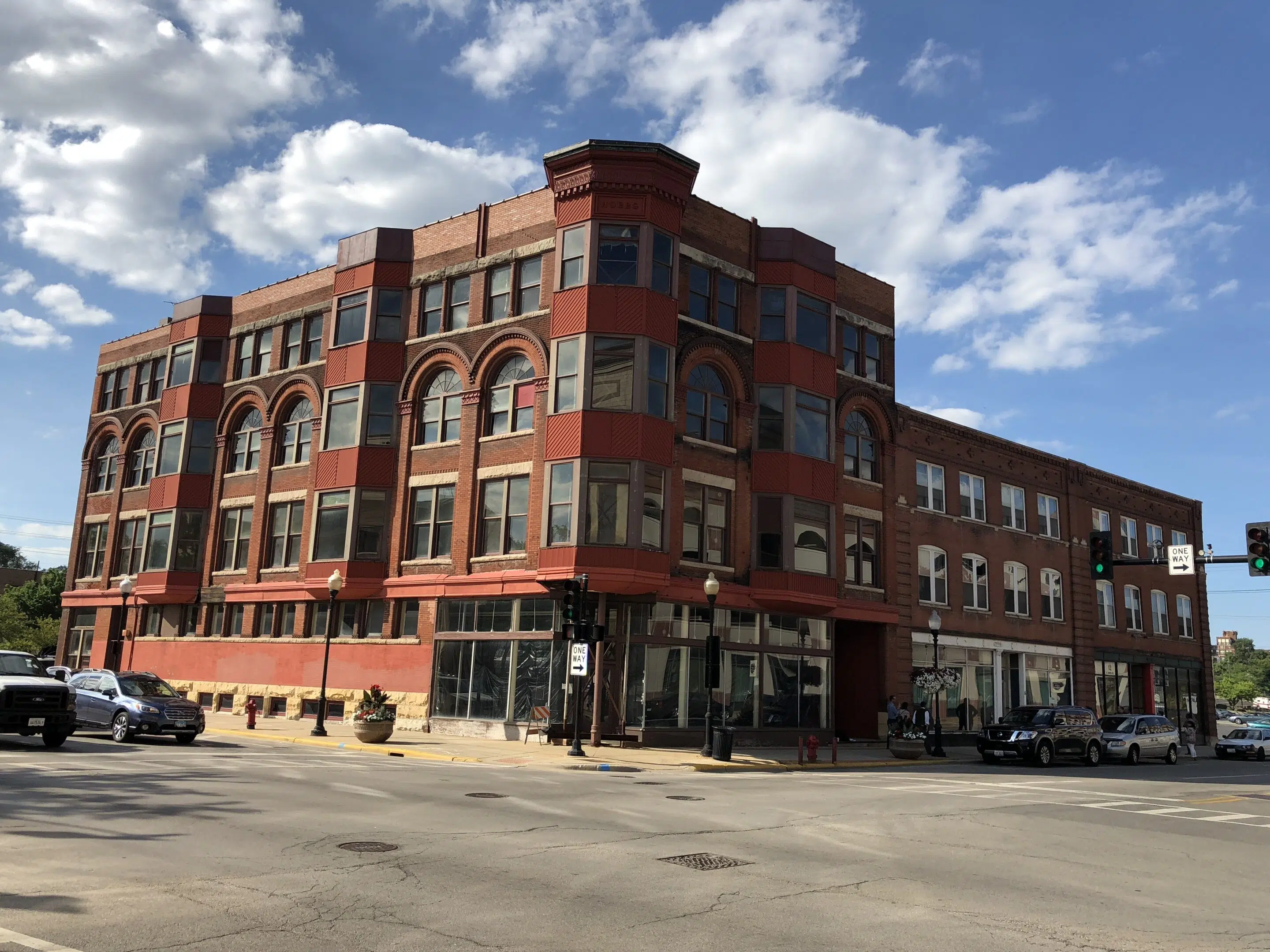 Exterior rendering of Library Lofts Development on the Rock River in downtown Rockford